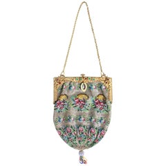 Antique 1920's Beaded Handbag with Gold-Toned Frame