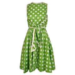 Retro 1960s TEAL TRAINA Lime Green and White Polka Dot Sleeveless Dress with Scarf