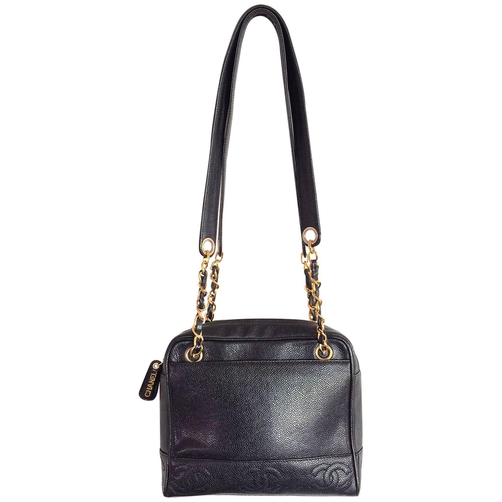 Chanel black caviar leather crossbody bag handbag