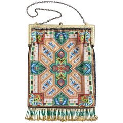 Antique Large Victorian Beaded Bag Rare Oriental Carpet Design. 1880's.