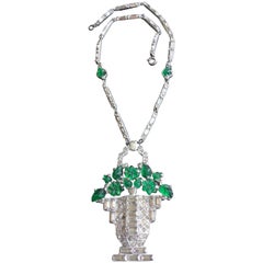 Cartier Style Art Deco Necklace. Basket of Glass Flowers. 1930's.