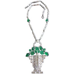 Cartier Style Art Deco Necklace. Basket of Glass Flowers. 1930's. 