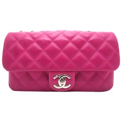 Chanel Deep Pink Quilted Coated Leather Gold Metal Chain Shoulder Flap Bag