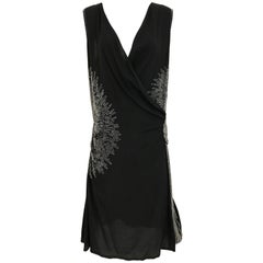 Used 1920s Black Silk Beaded Flapper Dress Large size