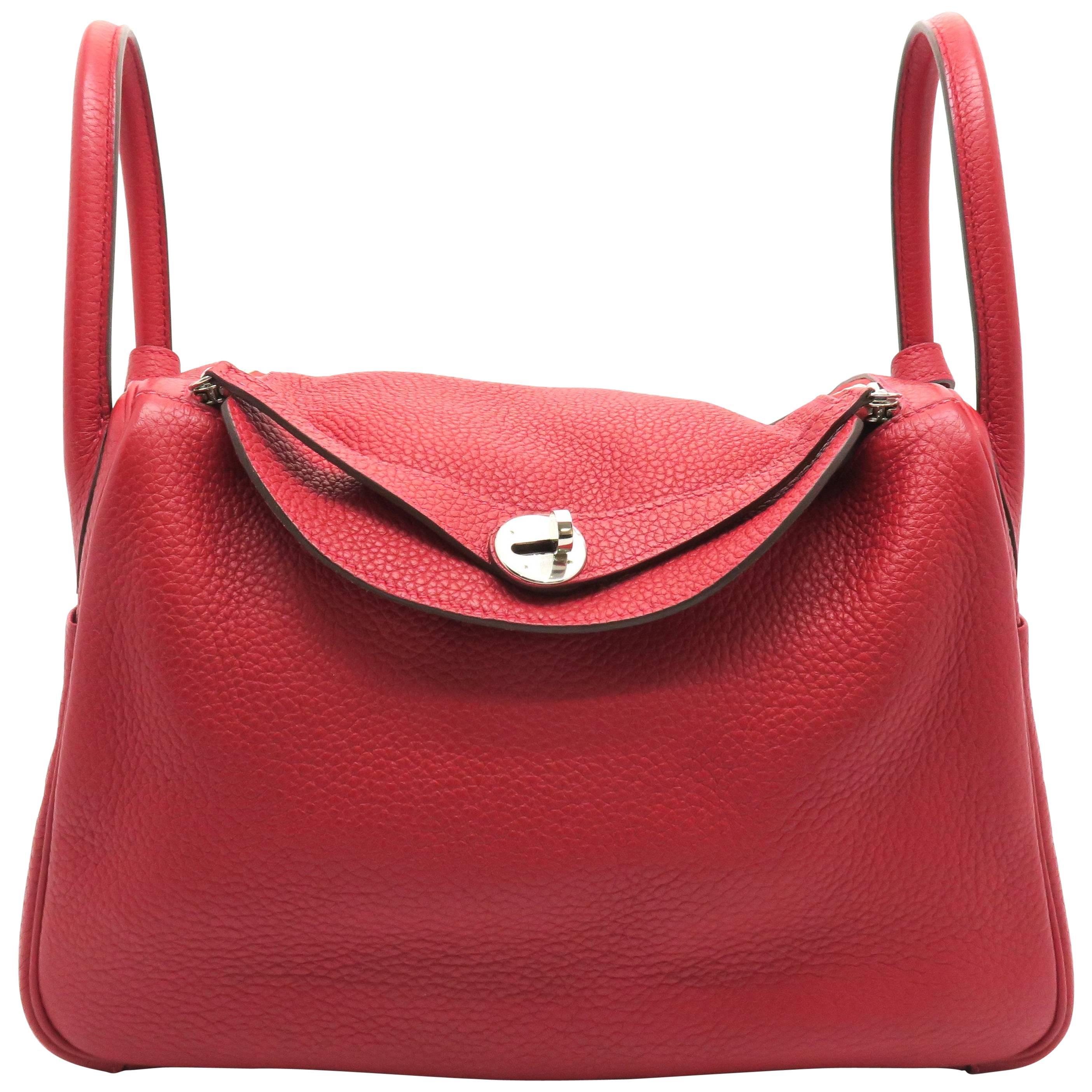 Hermes Lindy 30 Rouge Garance Taurillon Clemence Leather Shoulder Bag