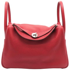 Hermes Lindy 30 Rouge Garance Taurillon Clemence Leather Shoulder Bag