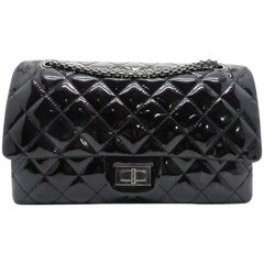 Chanel 2.55 Reissue Black Quilted Patent Leather Silver Metal Chain Flap Bag 10