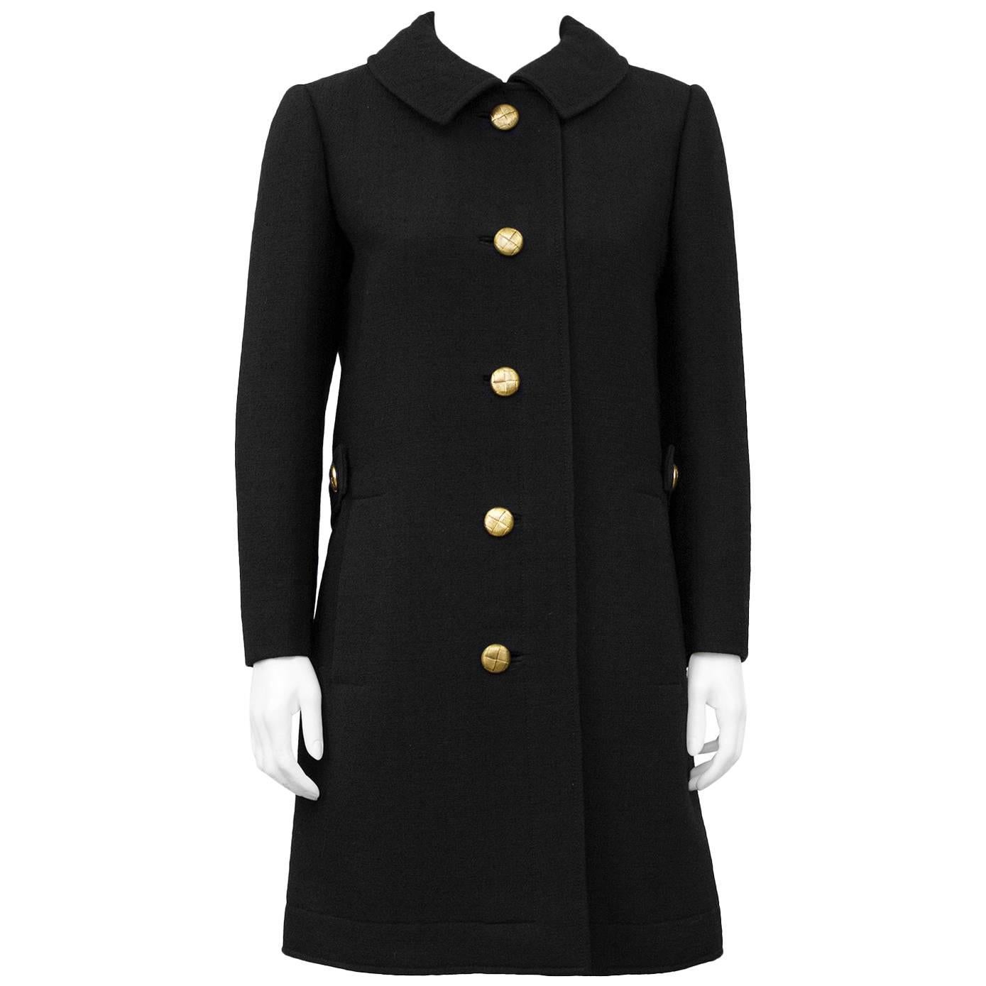 1960's Lanvin Black Wool 3/4 Coat