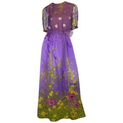 1960s Oscar de la Renta Silk Floral Dress w Metallic Accents 6