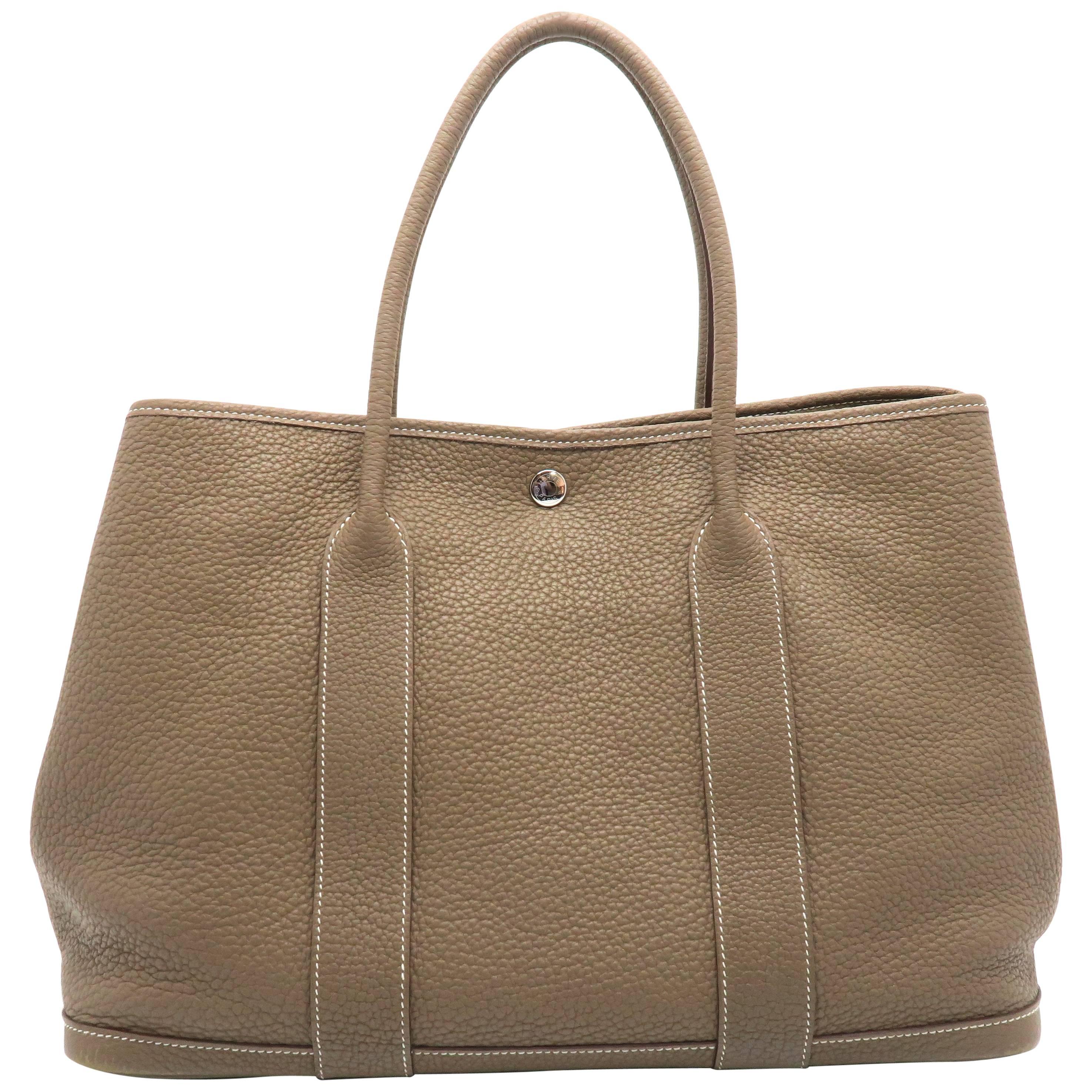 Hermes Garden Party PM Etoupe Taurillon Clemence Leather Tote Bag For Sale