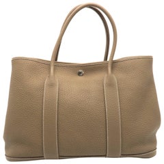 Hermes Garden Party PM Etoupe Taurillon Clemence Leather Tote Bag