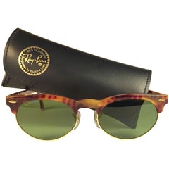 New Vintage Ray Ban B&L Clubmaster Tortoise Gold Oval RB3 Lenses Sunglasses USA