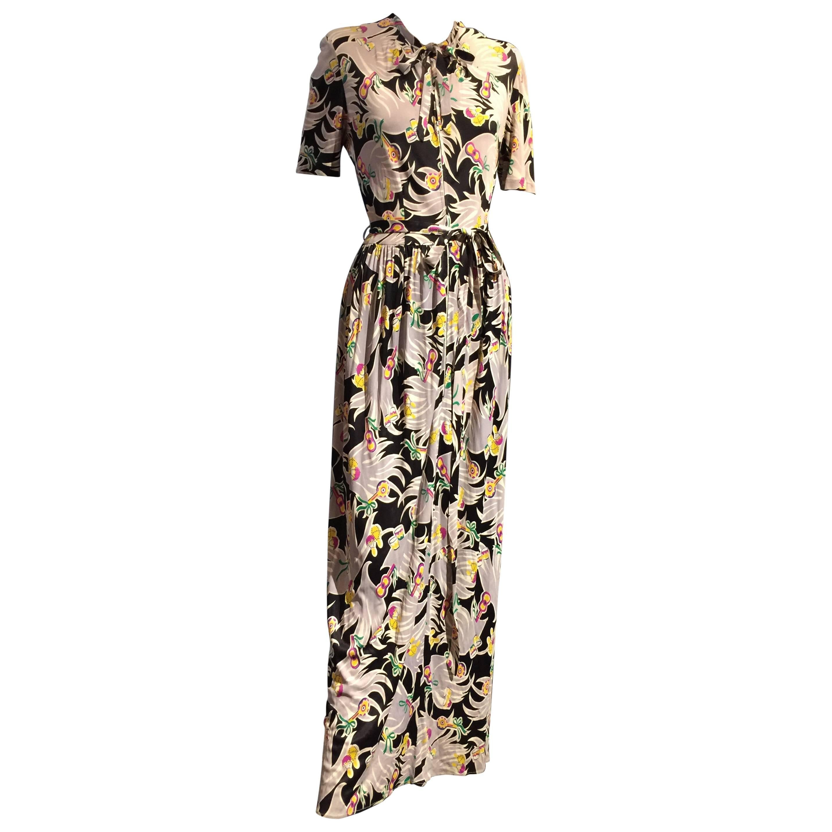 1940er Jahre Lady Alice Tropical Print Viskose Jersey Kleid 