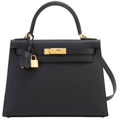 Hermes Kelly 28cm Black Epsom Sellier Gold Hardware A Stamp Shoulder Bag