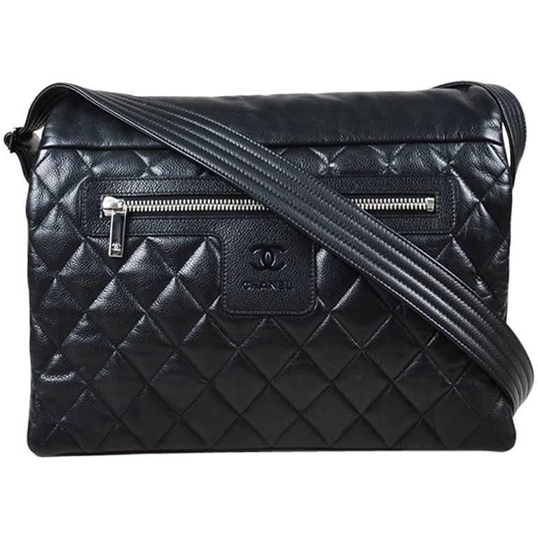 Chanel Black Caviar Leather Quilted Flap "Coco Cocoon" Messenger Bag For Sale