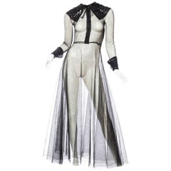 Sheer 1930s Net Dress with Bow and Gucci Style Sequined Collar