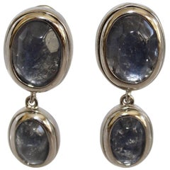 Goossens Paris Art Deco Grey/Blue Rock Crystal Double Drop Clip Earrings 11