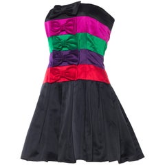 Retro 1980s Strapless Albert Nipon Demi-Couture Silk Dress with Bows