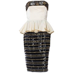 Carmen Marc Valvo Monte Carlo Beaded Dice Peplum Dress 8