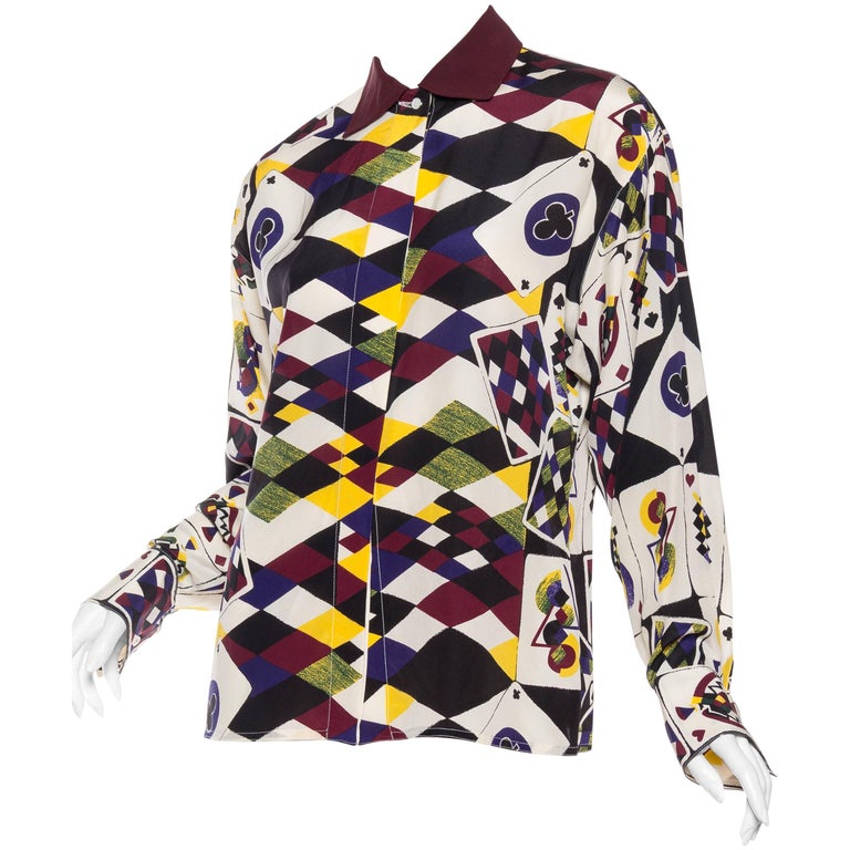 1980S GIANNI VERSACE Printed Silk Playing Card Shirt Sz 42 For Sale at ...