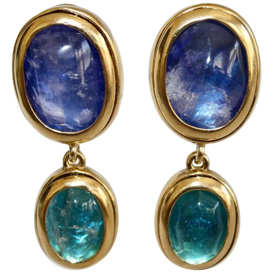 Goossens Paris Art Deco Blue Rock Crystal Double Drop Clip Earrings