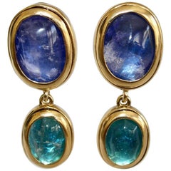 Goossens Paris Art Deco Blue Rock Crystal Double Drop Clip Earrings