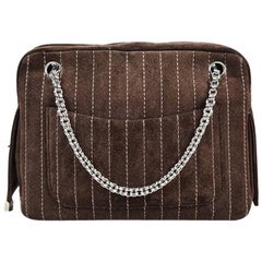 Chanel Brown Suede Leather Quilted "Mademoiselle Camera" Shoulder Bag 11