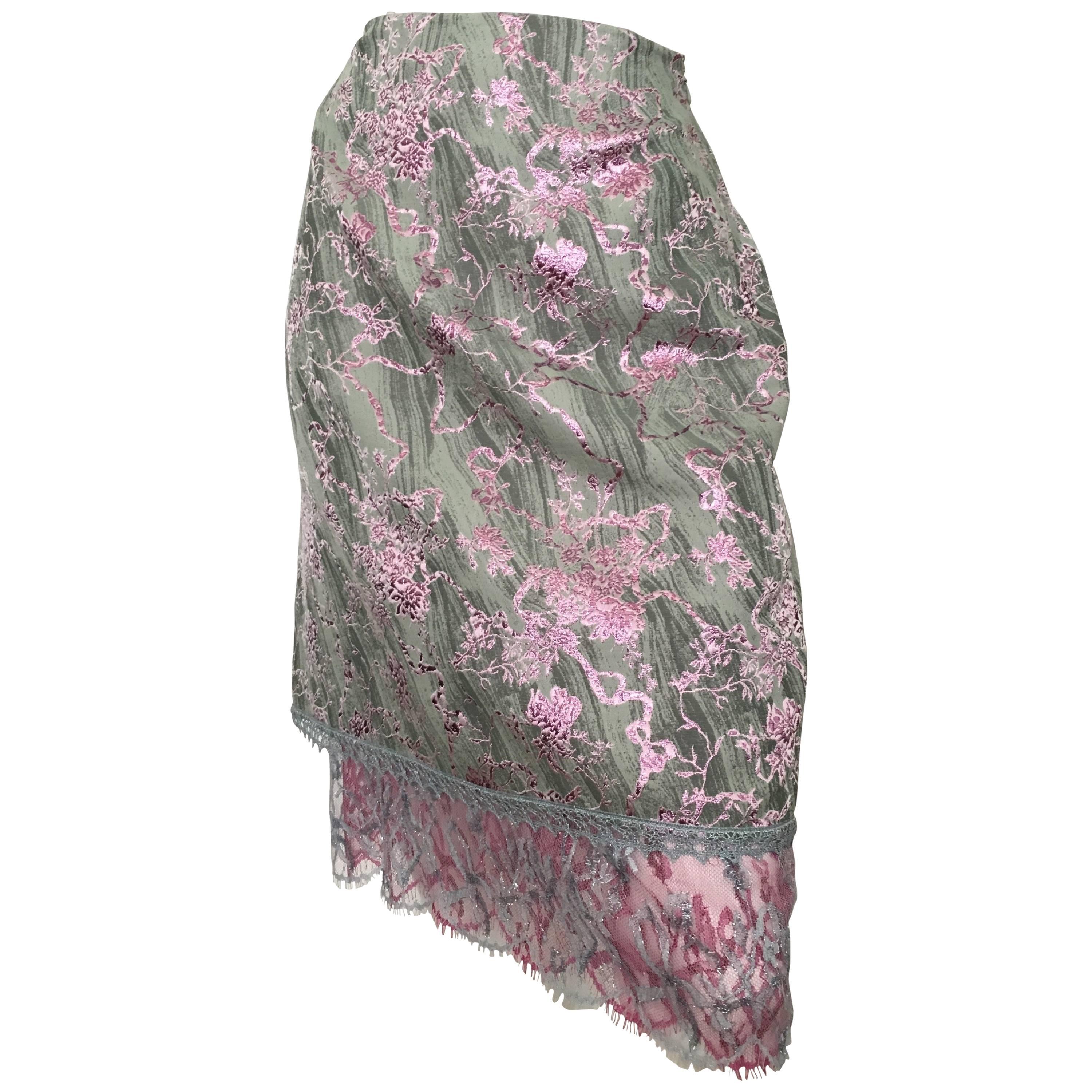 Christian Lacroix 1990s Metallic with Lace Trim Skirt Size 8.  For Sale