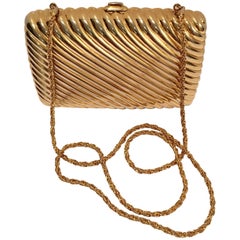 Judith Leiber Gold Tone Ribbed Minaudière Box Clutch 3