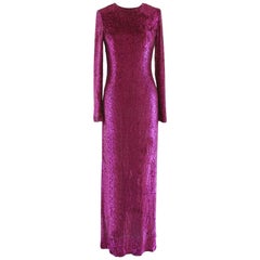 Lorry Newhouse Floor Length Sequin Dress with Long Sleeves - Raspberry Pink