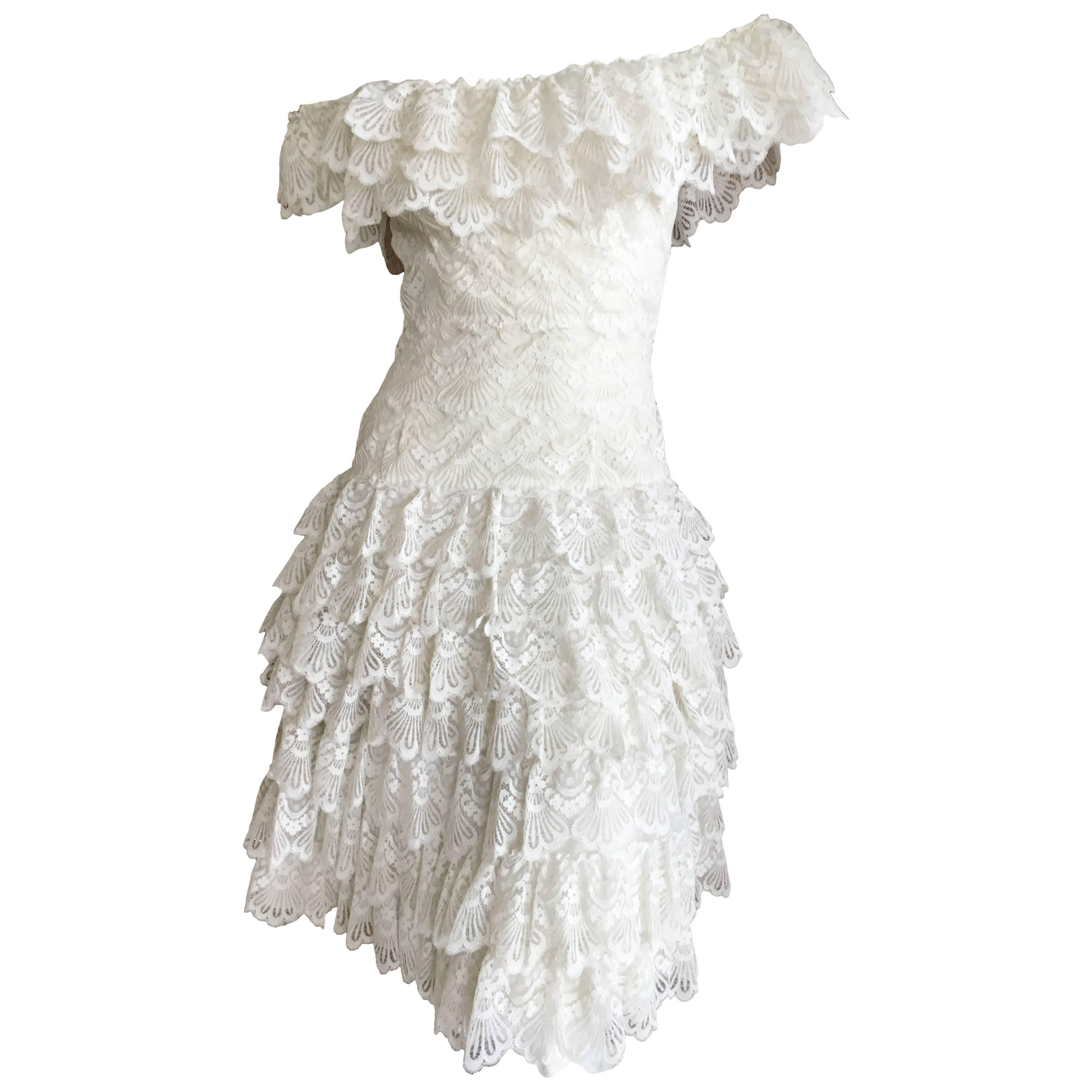 Loris Azzaro Vintage Off the Shoulder Lace Dress, 1970s  For Sale