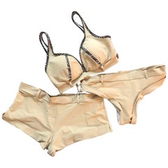 Alexander McQueen 2005 Sample Tan Leopard Three Piece Bikini Swimsuit Bathing