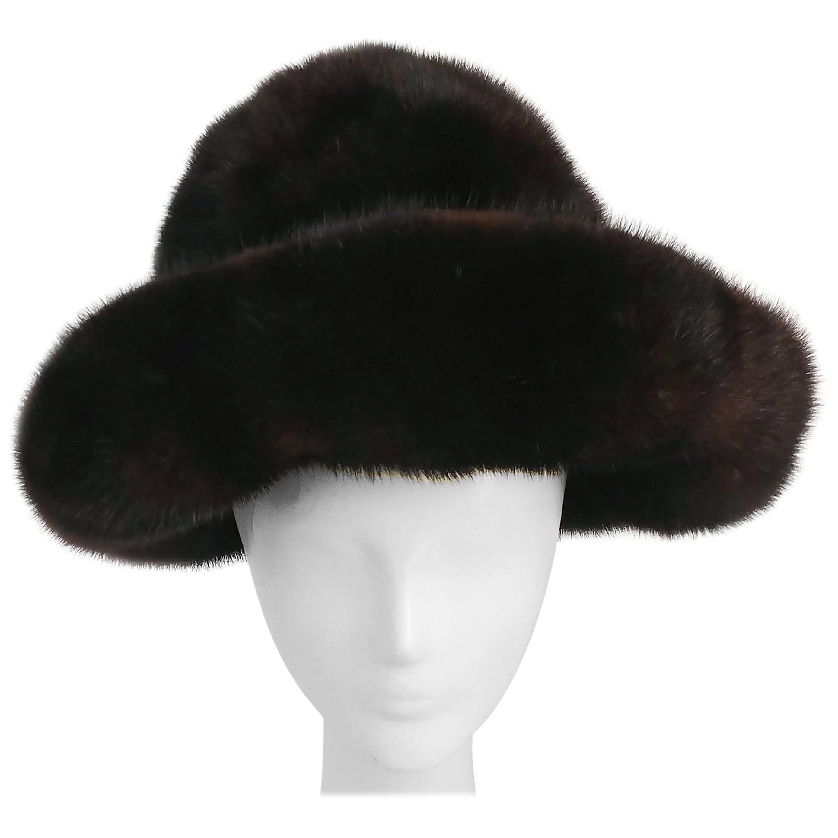 1970s Brown Wide Brim Mink Hat