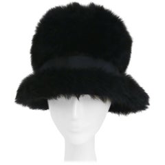 Vintage 1960s Black Beaver Fur Mod Cloche