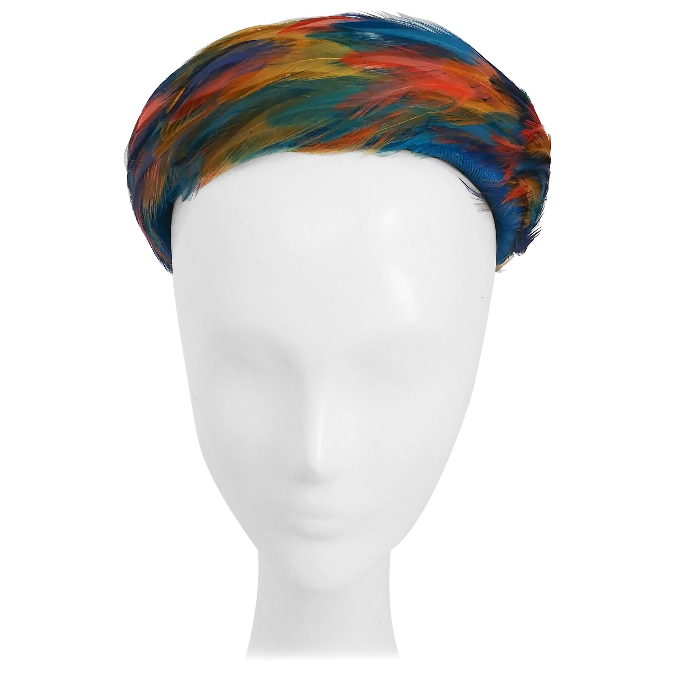 1960s Bright Rainbow Feather Hat For Sale