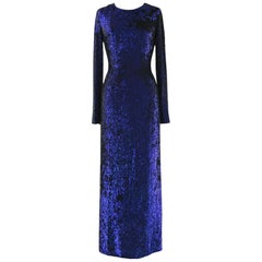 Lorry Newhouse Floor Length Royal Blue Sequin Dress with Long Sleeves