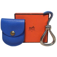 Hermes Blue Vachette Pouchette and Silver Hoof Pick 