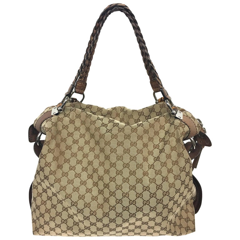 Gucci Beige GG Monogram Canvas Bamboo Bar Large Travel Tote at 1stdibs