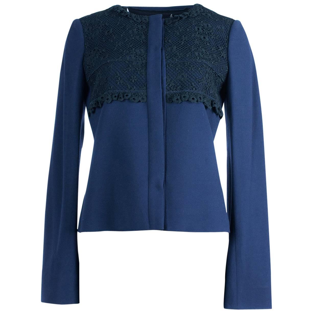 Valentino Women's Navy Lace Accented Snap Jacket For Sale