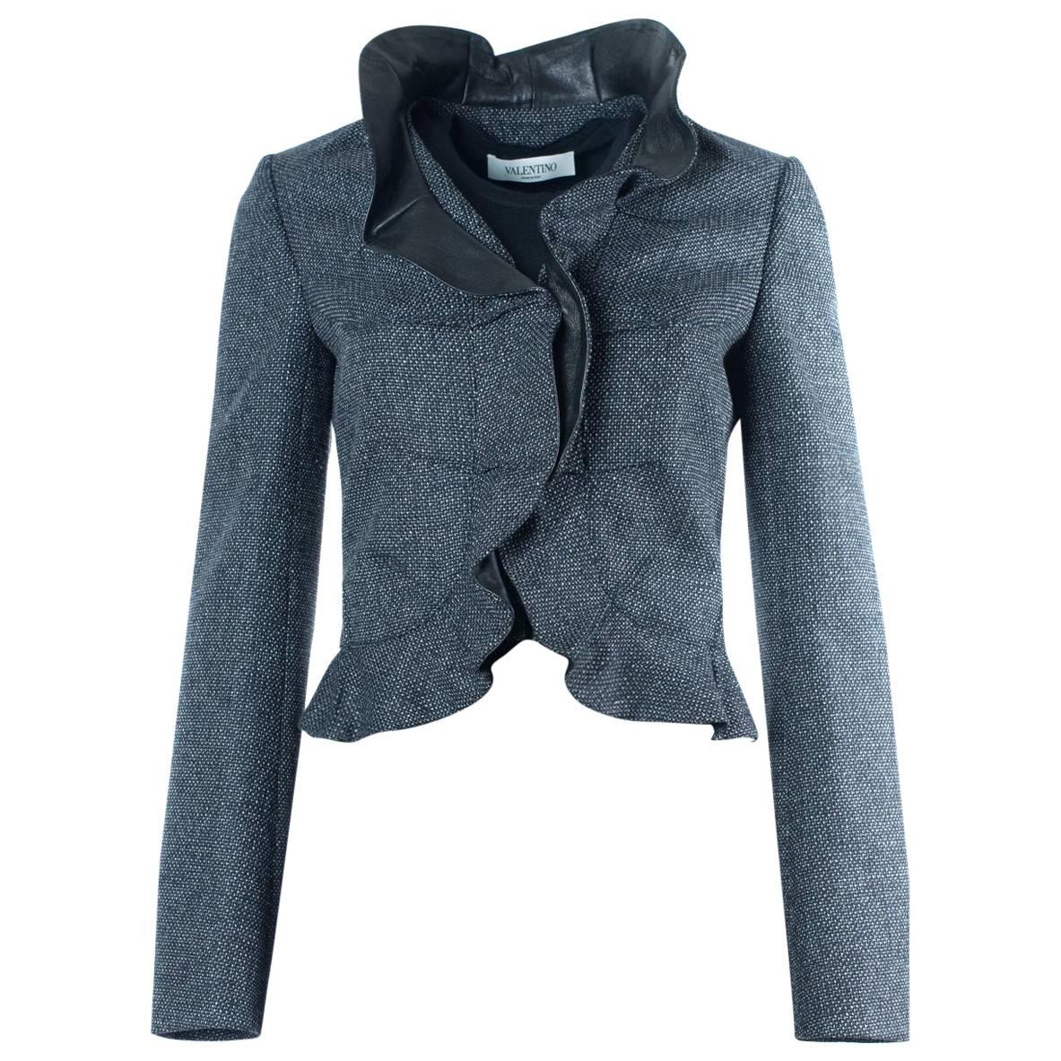 Valentino Women's Gray Tweed Ruffle Jacket 