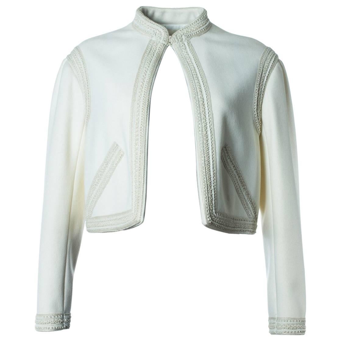 Valentino Women's Ivory White Woven Cropped Jacket For Sale