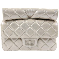Chanel Silver Leather Roll Handle Clutch 7