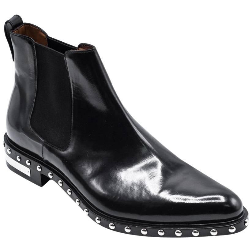 Givenchy Men's Black Patent Studded Ankle Boots For Sale