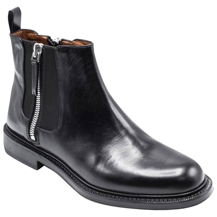 Givenchy Mens Black Leather Double Zip Detail Ankle Boots For Sale