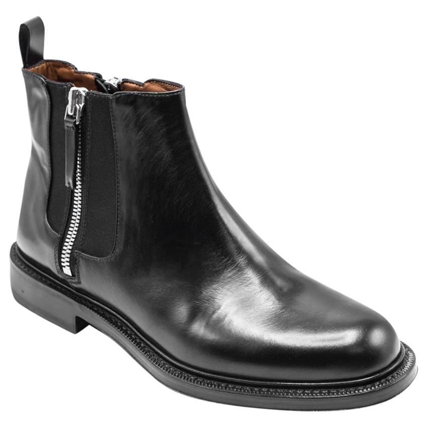Givenchy Mens Black Leather Double Zip Detail Ankle Boots For Sale