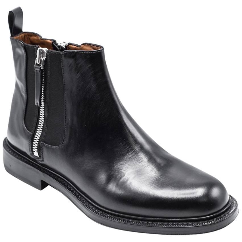 Givenchy Mens Black Leather Double Zip Detail Ankle Boots For Sale