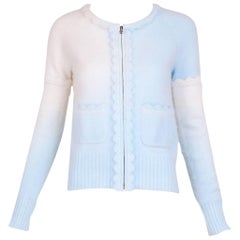 Chanel Blue & White Ombre Angora Zippered Cardigan w/Crochet Trim 3