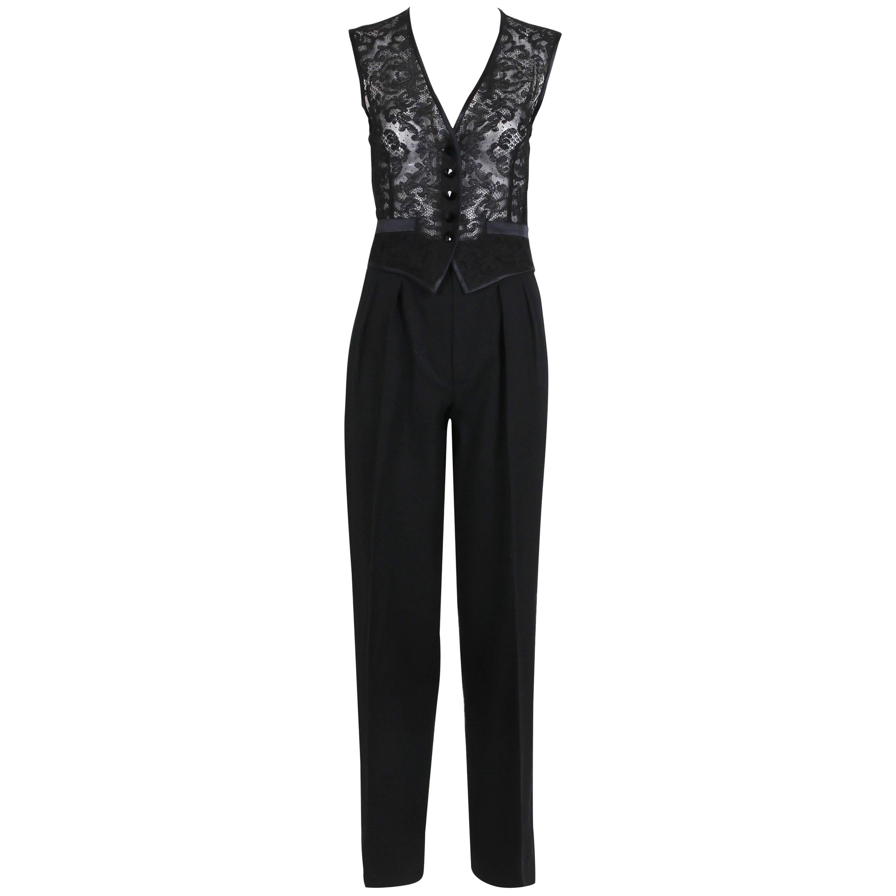 Yves Saint Laurent Black Tuxedo Pants and Lace Vest w/Matching