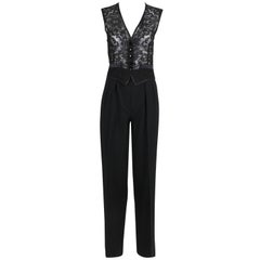 Yves Saint Laurent Black Tuxedo Pants & Lace Vest w/Matching Satin Trim 