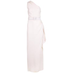 Yves Saint Laurent Ivory Single Shoulder Evening Gown w/Thigh-High Slit & Belt